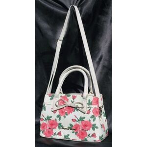 Christian Siriano White/Pink Rose Floral Pattern Faux Leather Adjustable Crossbo